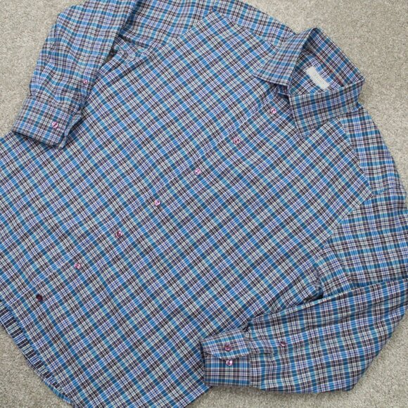 ETON Dress Shirt Men 17, 43 Blue/Green/Purple Plaid Long Sleeve Button Up - Picture 4 of 12